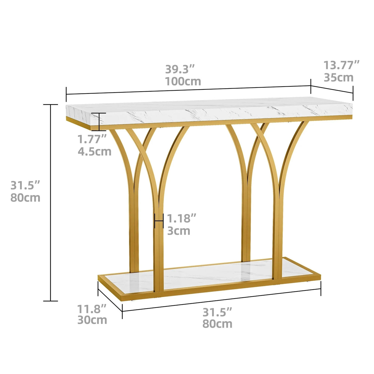Console Table With Faux Marble MDF Top And Gold Metal Frame