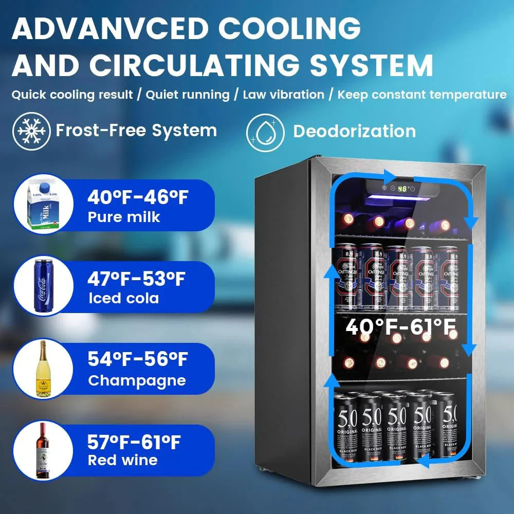 Electactic 3.2 Cu Ft 130 Can Beverage Refrigerator Cooler, Black, 19.29 x 17.32 x 30.79 inches - JC-90