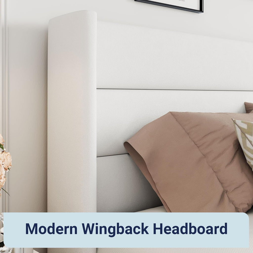Queen Size Lift-Up Storage Bed With Wingback Headboard, Upholstered Platform Bed Frame With Hidden Storage