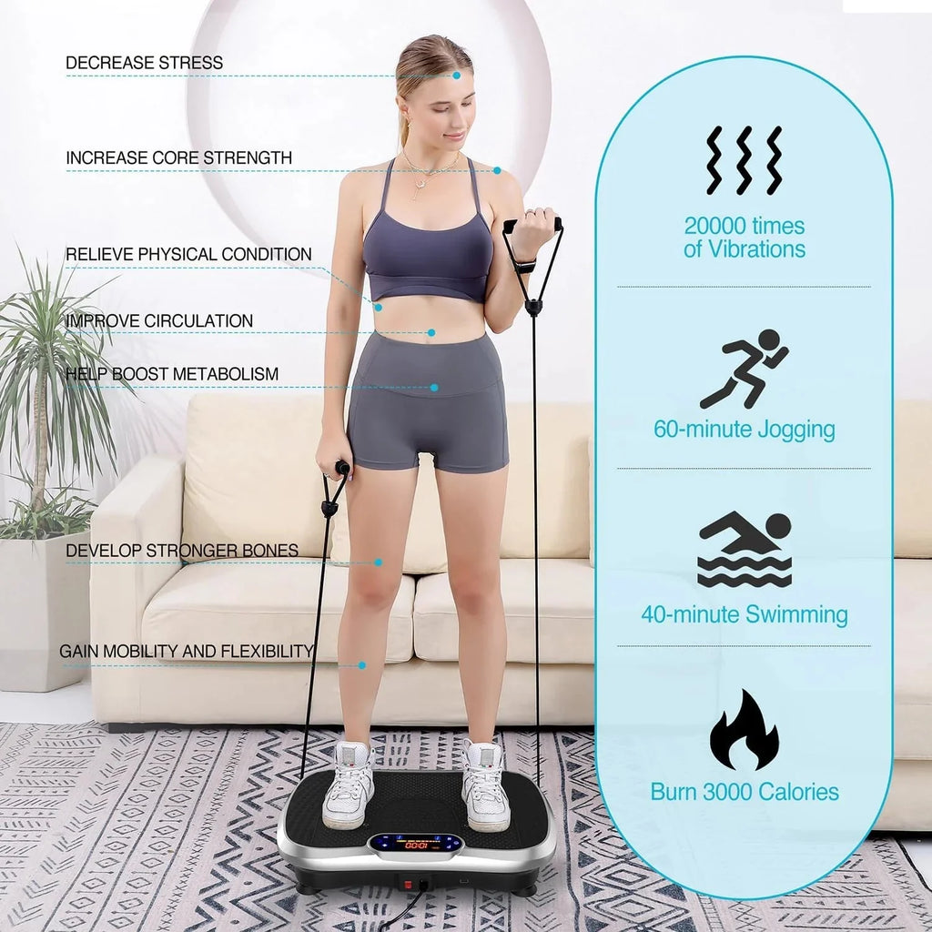 AXV Vibration Plate Fitness Platform, Gray, 2 Resistance Bands - Slim-Gray