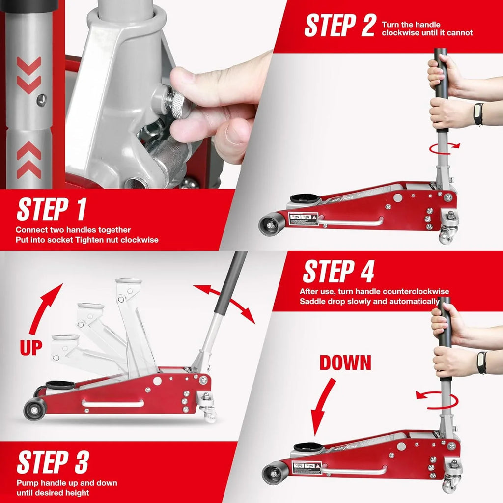 Jack Boss 3 Ton Aluminum And Steel Racing Floor Jack, Red - AS830011L