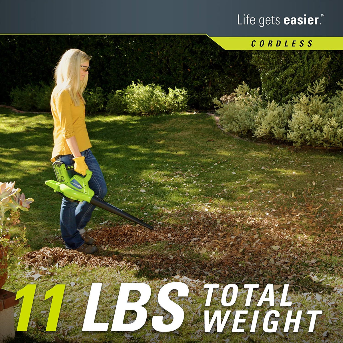 GreenWorks Cordless Leaf Blower/Vacuum, 40V 185 MPH, 4.0Ah Battery And Charger Included - 24322