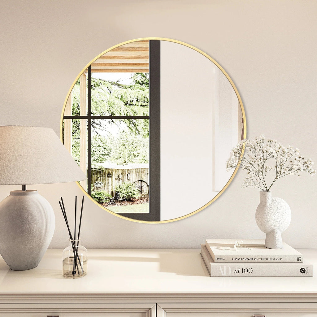Round Bathroom Vanity Mirror, 24x24 / 36x36, Black, Brushed Gold or Silver