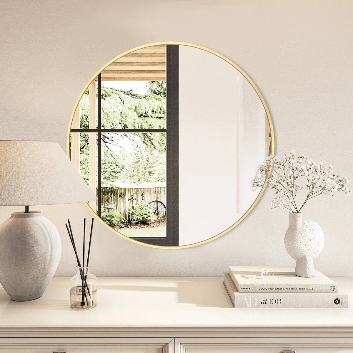Round Bathroom Vanity Mirror, 24x24 / 36x36, Black, Brushed Gold or Silver
