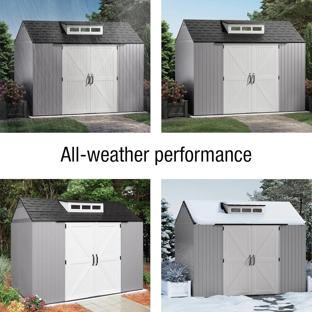 Rubbermaid Resin Outdoor Storage Shed With Floor, 7 x 7 Ft, Gray