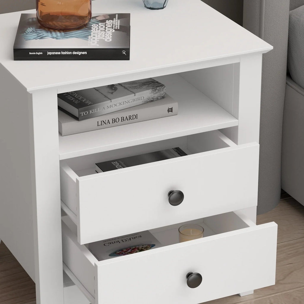 White Nightstand With 2 Drawers And 1 Open Shelf - 21.7 Inch Tall