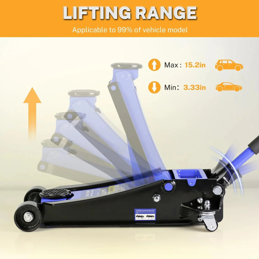 Seizeen 4-Ton Low Profile Floor Jack With Dual Pump Pistons, 4"-21" Lifting Range