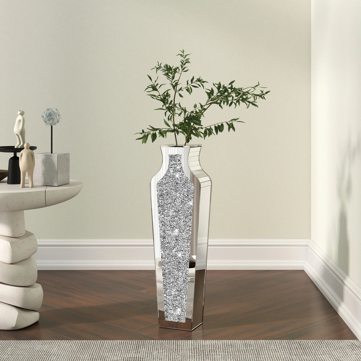 Crushed Diamond Floor Vase, Glass And MDF - 26.8 in, 36 in, 43 in