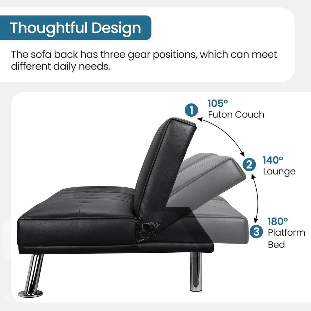 Yaheetech Convertible Faux Leather Sofa Bed, 3 Angles, 772lb Capacity, Black