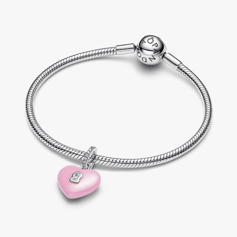 Pink Ceramic Heart Padlock Dangle Charm