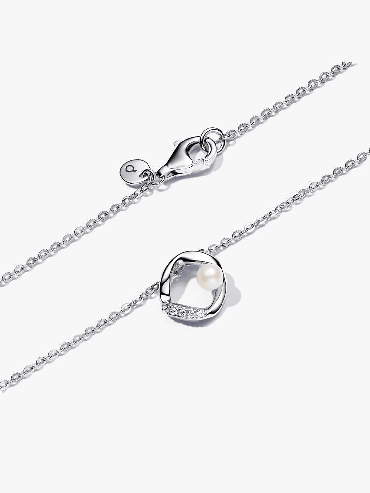 Organically Shaped Pavé Circle & Treated Freshwater Cultured Pearl Collier Necklace