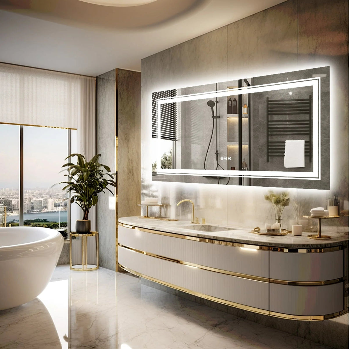 LED Lighted Bathroom Vanity Mirror, Silver, 3 Colors