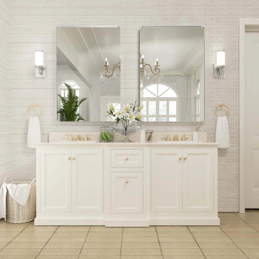 Framed Wall Vanity Mirror With Rounded Corners, 1 Piece