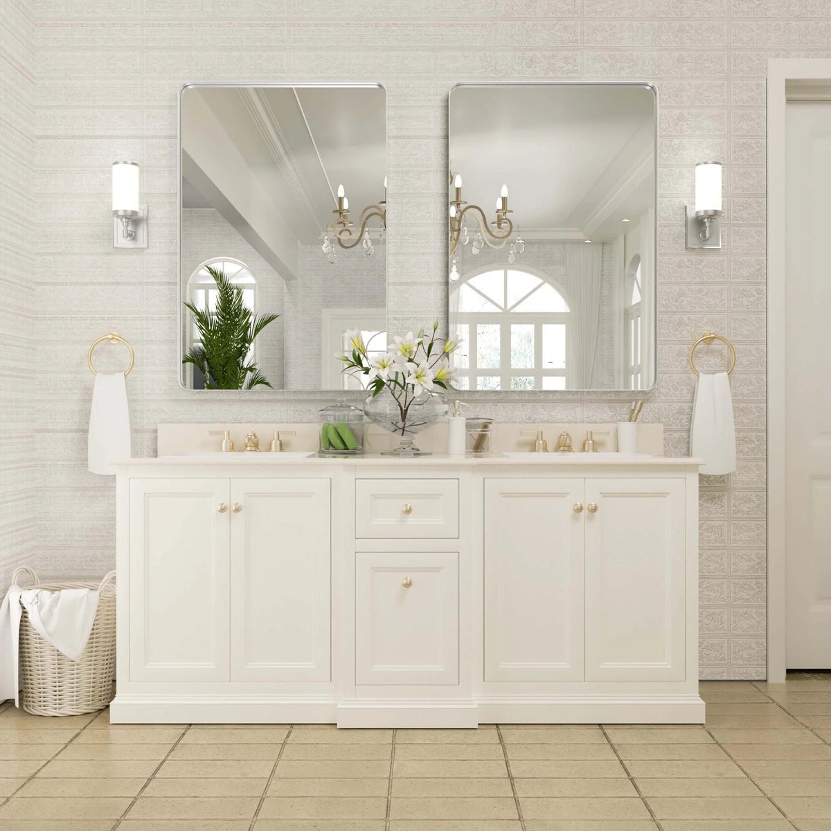 Framed Wall Vanity Mirror With Rounded Corners, 1 Piece