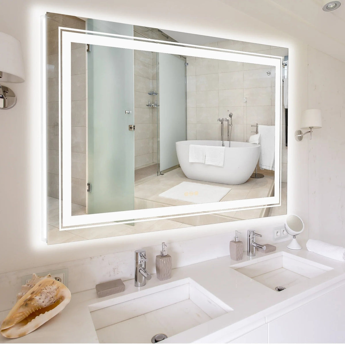 LED Lighted Bathroom Vanity Mirror, Silver, 3 Colors