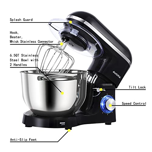 Aucma Stand Mixer 6.5-QT 660W 6-Speed Tilt-Head Food Mixer - Red