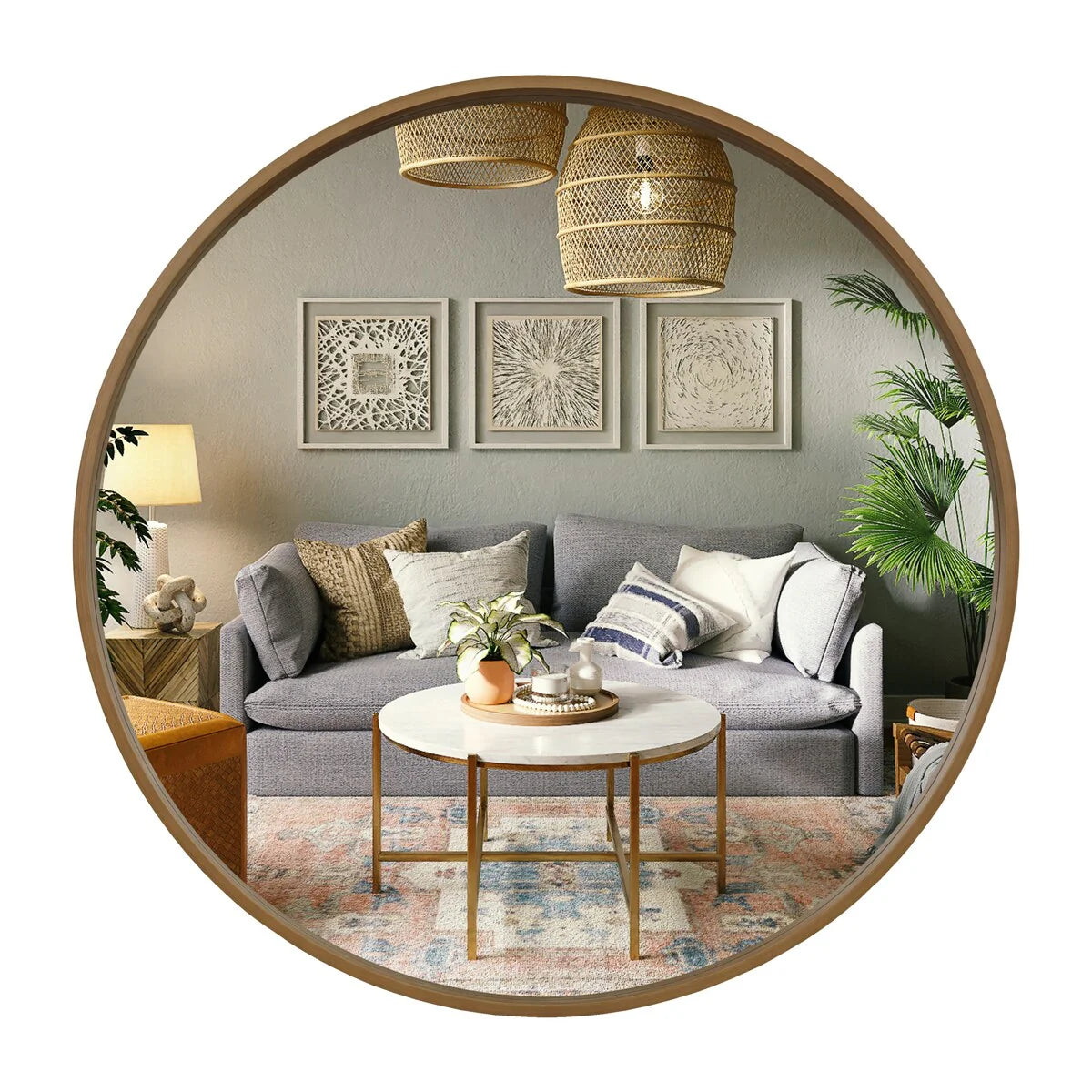 Classic Farmhouse Round Wooden Frame Wall Mirror - 24-inches, 28-inches, 32-inches