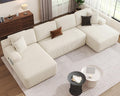 Modular U-Shaped Deep-Set Velvet Sofa Bed, 126.2 Inches, Beige