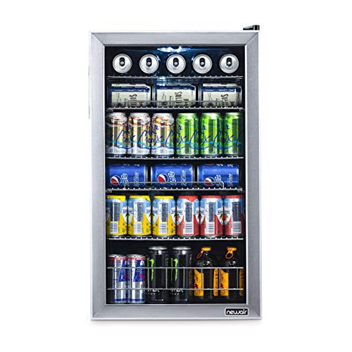 NewAir Beverage Refrigerator Cooler, 126 Cans, Stainless Steel, Right-Hinge Glass Door - AB-1200