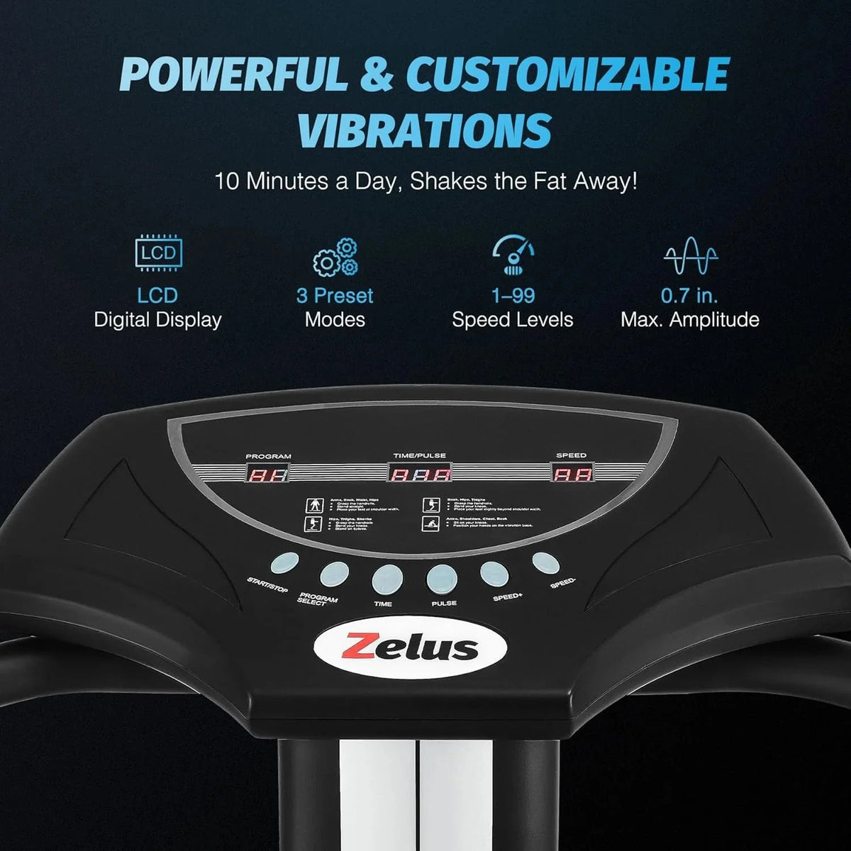 Zelus Whole Body Vibration Plate Exercise Machine, 500W, 99 Levels, 3 Preset Modes, 2 Resistance Bands, 330lb Capacity