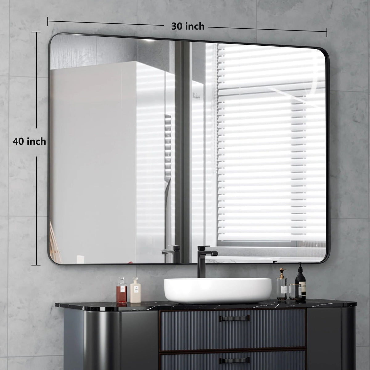 Framed Wall Vanity Mirror With Rounded Corners, 1 Piece