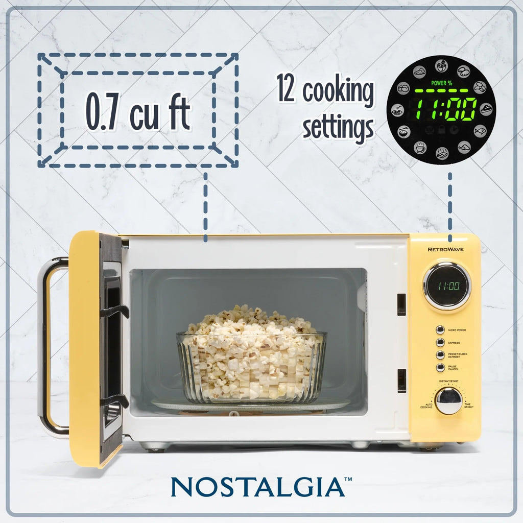 Nostalgia Retro Compact Countertop Microwave Oven 0.7 Cu. Ft. 700-Watts Orange