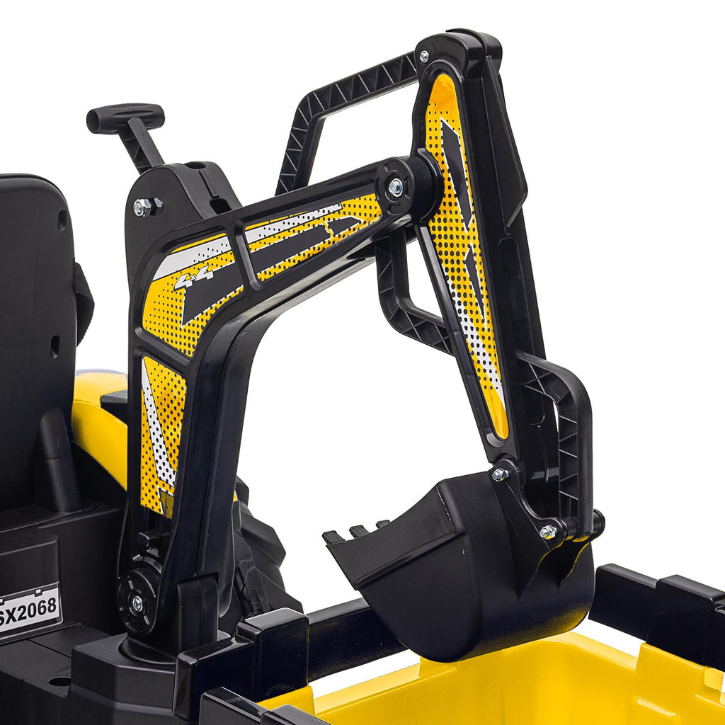 3-in-1 24V Electric Ride-On Tractor With Excavator And Bulldozer - Bright Yellow