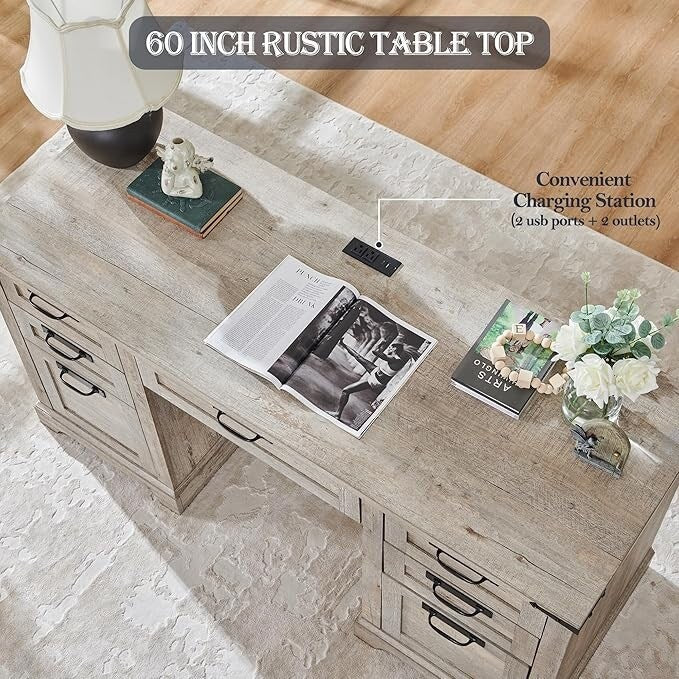 60' Farmhouse Wood Executive Computer Desk - 22'D x 60'W x 30'H