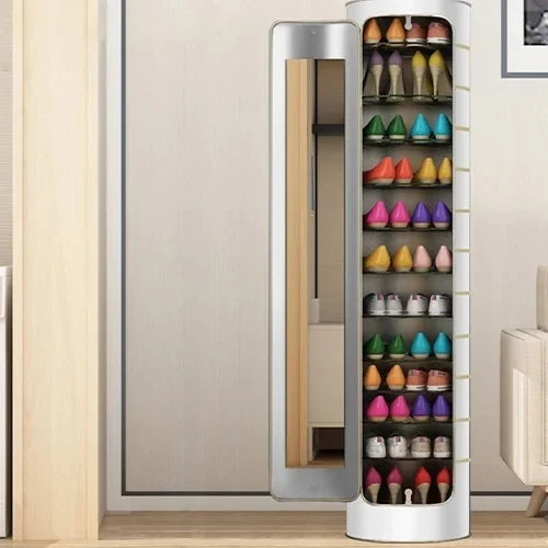 Large-Capacity Multi-Layer Rotating Disinfection Shoe Cabinet With Mirror And Deodorizer - Sizes 66-5 Or 77-6
