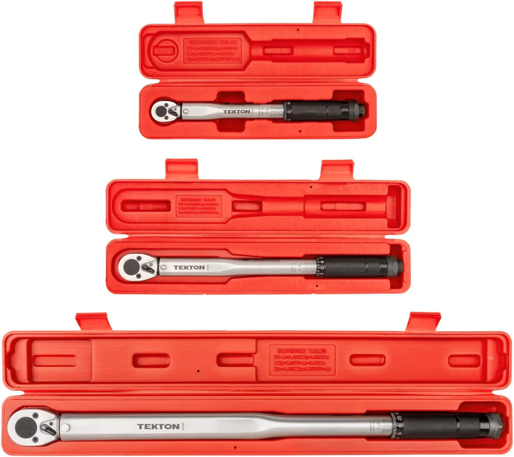 TEKTON Micrometer Torque Wrench Set, 1/4, 3/8 And 1/2 in Drive, 3-Piece