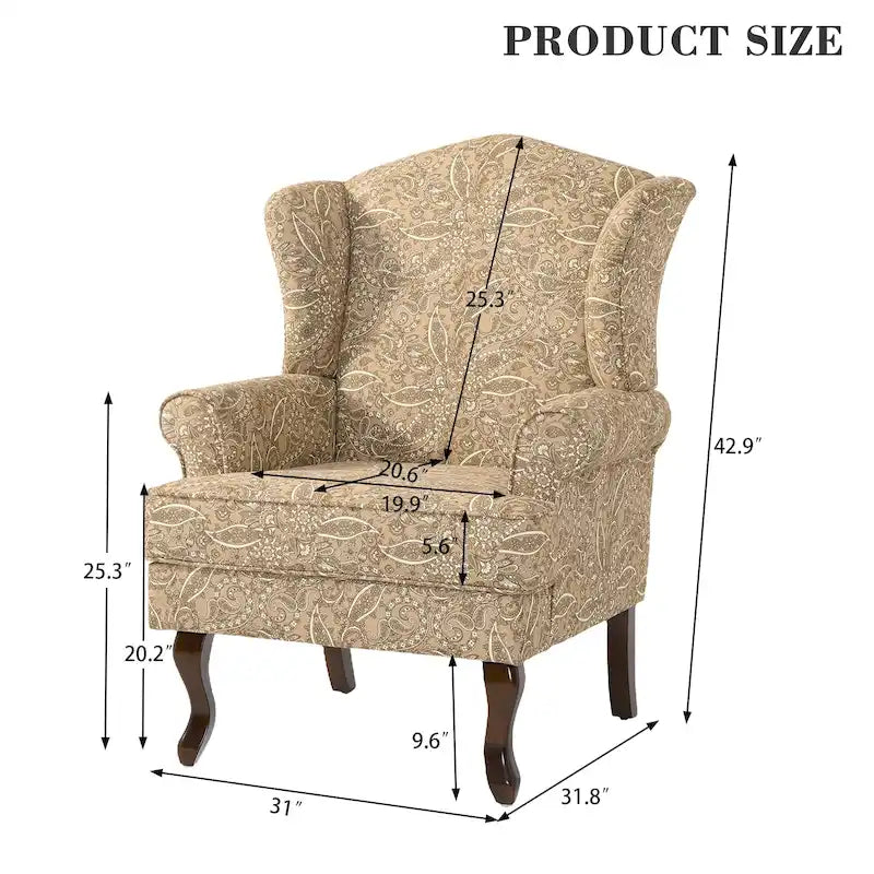 Traditional Wingback Upholstered Accent Chairs, Set of 2, 31 W x 31.8 D x 42.9 H