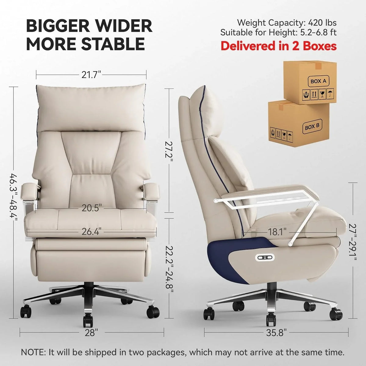 OKUP Executive Office Chair With 2 Motors, Footrest, 190 Kg Capacity, Beige - M80