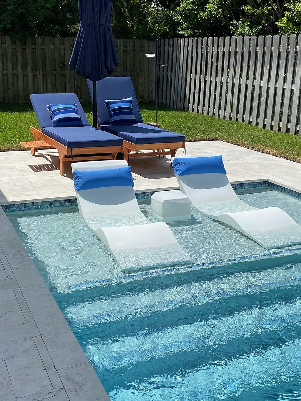 Aqua Chairs In-Pool Chaise Lounger, Classic White, 2-Pack, 66in D x 22in W x 24in H - Up To 9in Water Depth