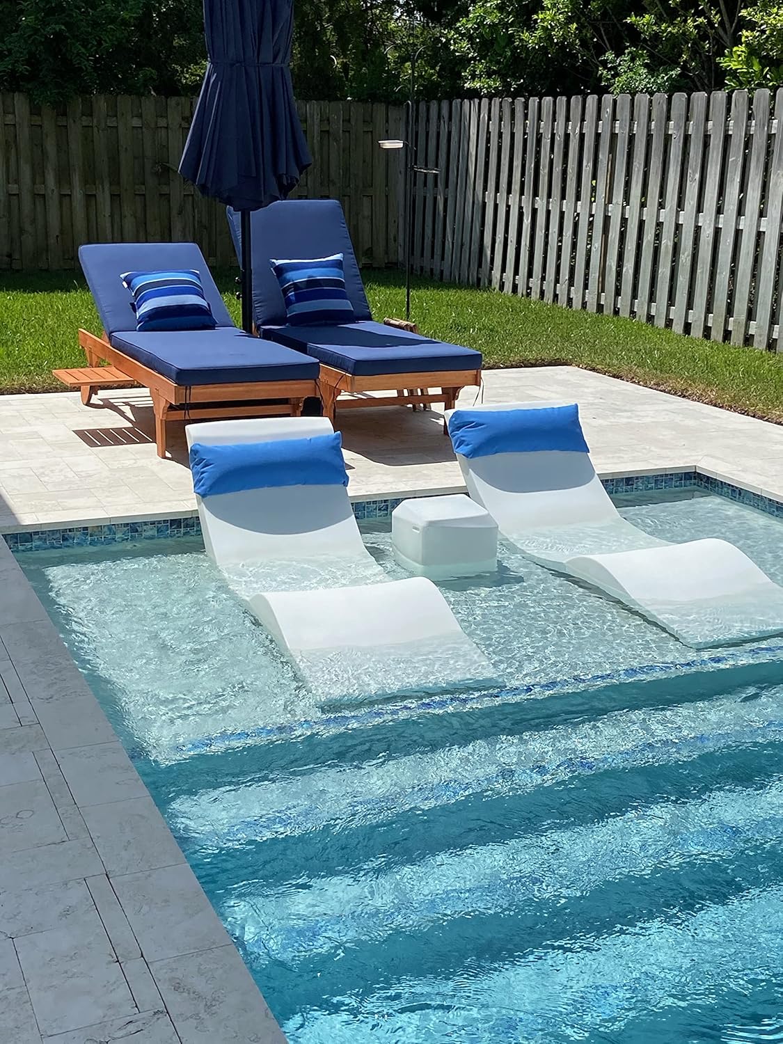 Aqua Chairs In-Pool Chaise Lounger, Classic White, 2-Pack, 66in D x 22in W x 24in H - Up To 9in Water Depth