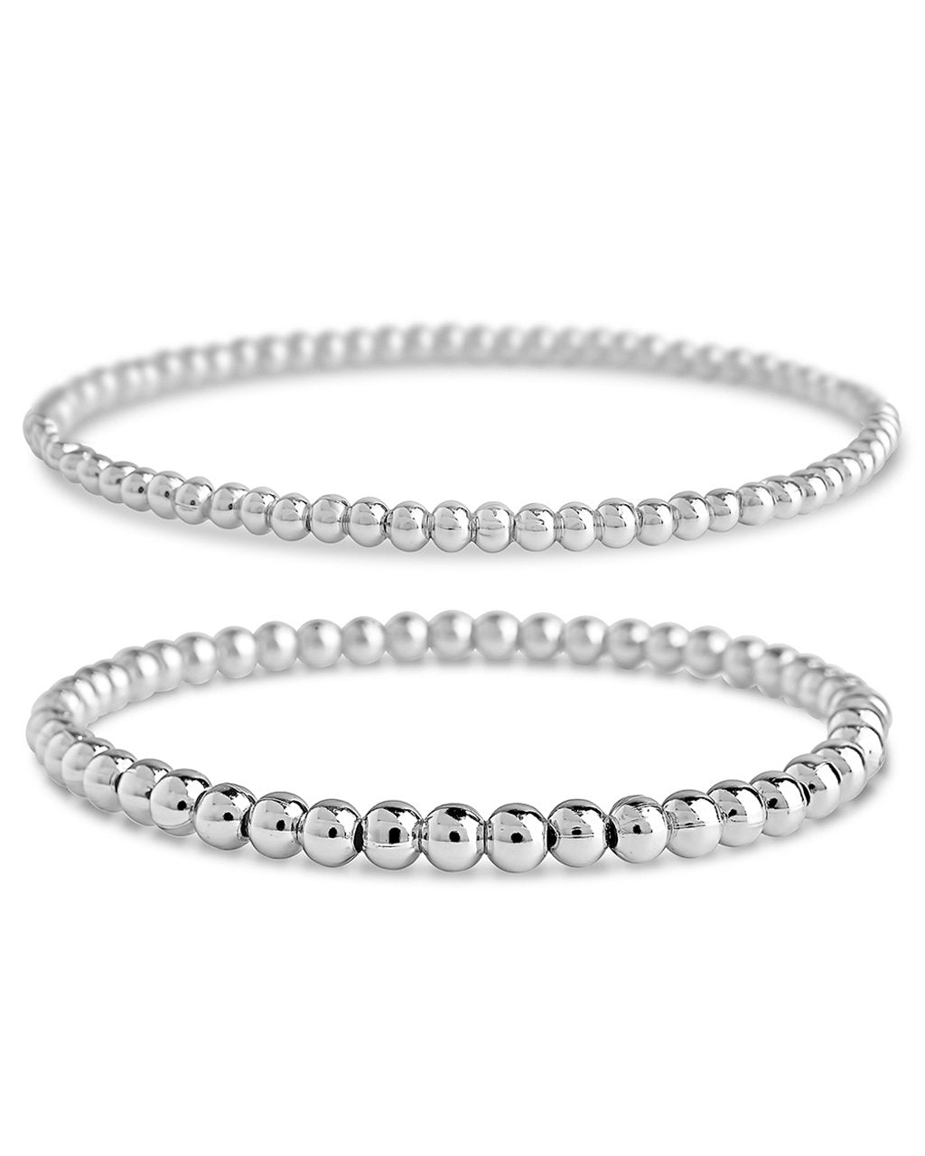 Beaded Stretch Bracelet Sets in Silver