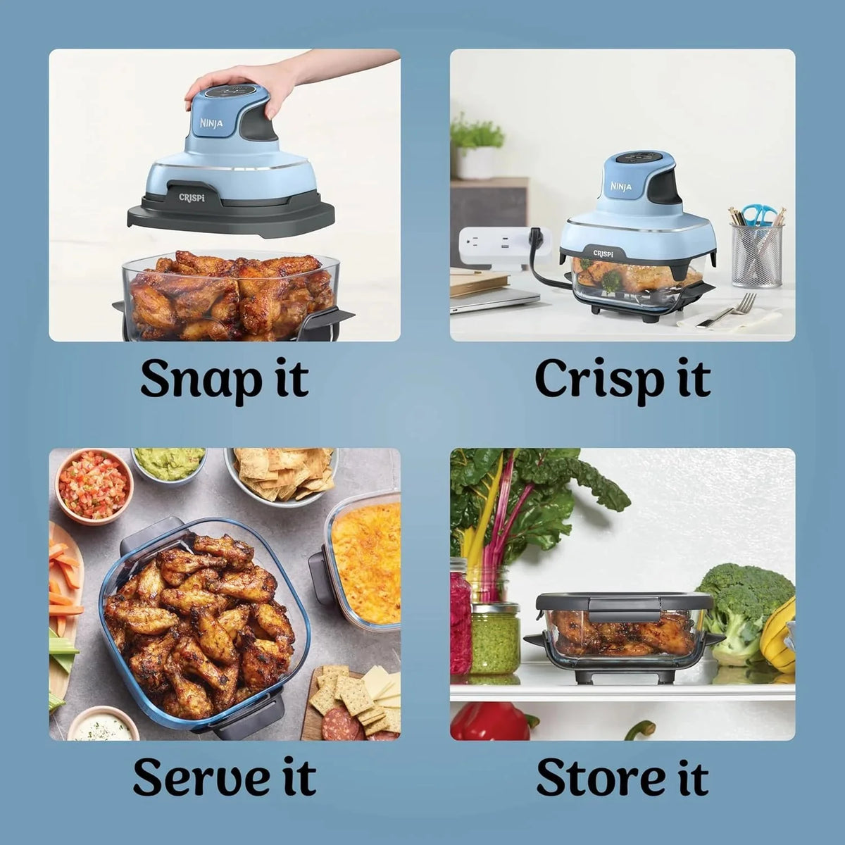 Ninja Crispi 4-in-1 Portable Glass Air Fryer Cooking System, 1500W, 4 QT And 6-Cup Containers