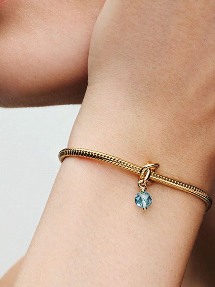Faceted Sea Aqua Blue Eternity Circle Dangle Charm