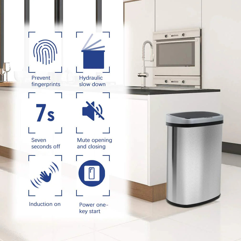 13 Gallon Automatic Touchless Motion Sensor Kitchen Trash Can With Lid