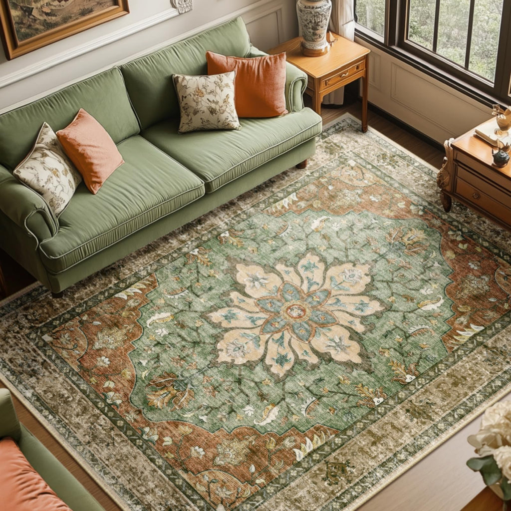 8x10 Washable Floral Medallion Area Rug With Non-Slip Backing