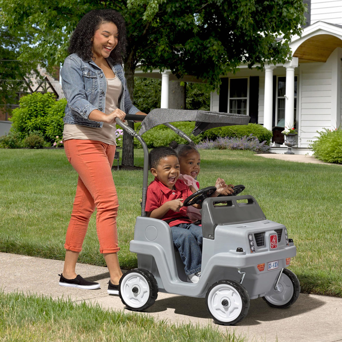 Kids 2-Seat Side-by-Side Push Ride-On SUV - Blue Or Gray