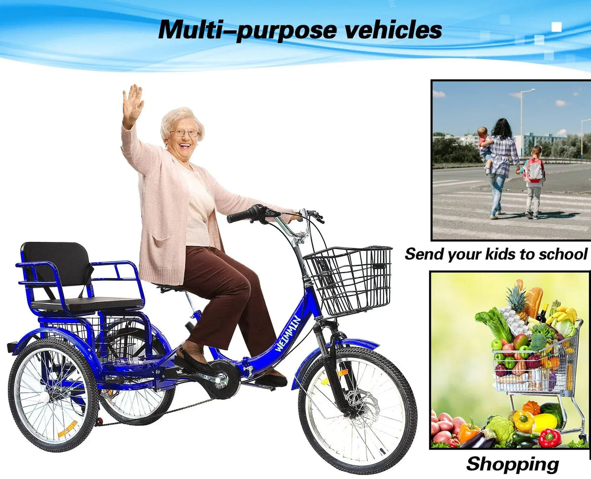 WEIMMIN Adult Folding Tricycle, 20 inch, 7 Speed, Star Strip Blue