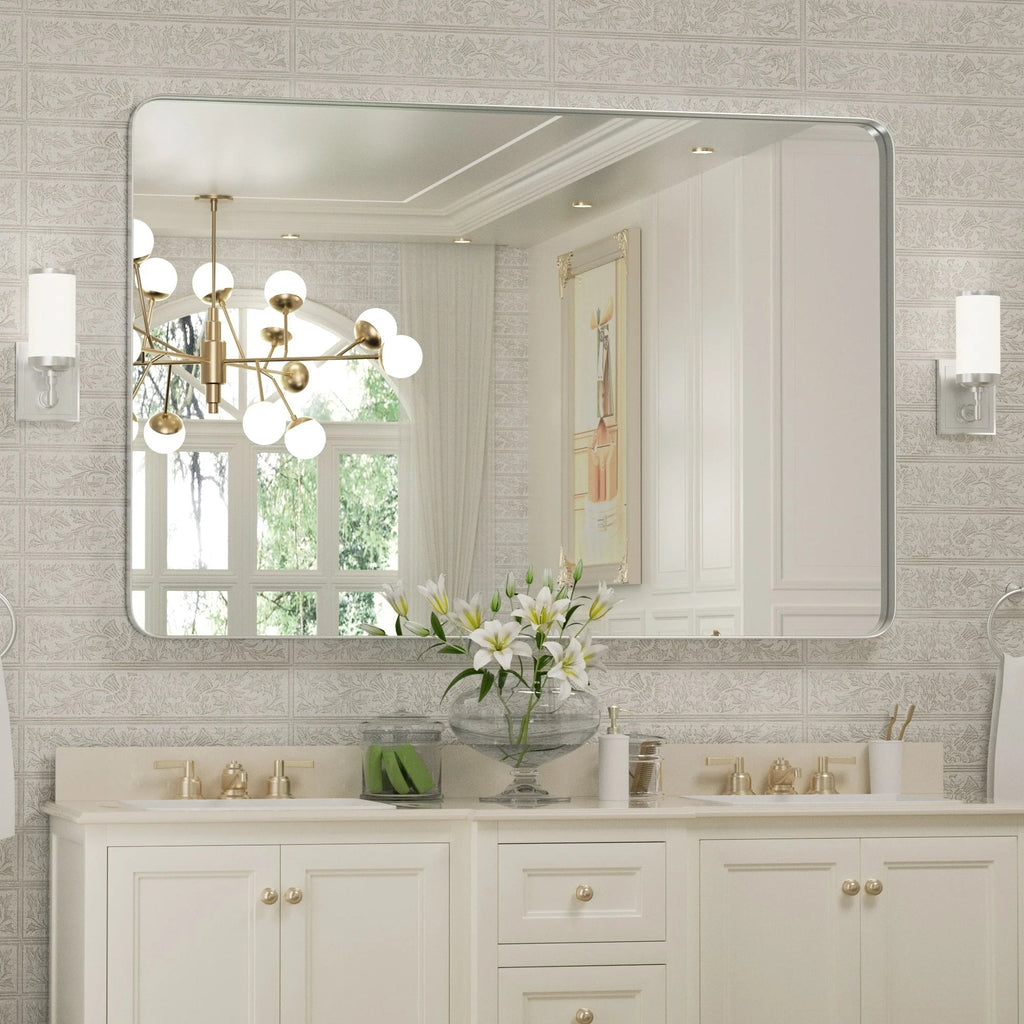 Framed Wall Vanity Mirror With Rounded Corners, 1 Piece