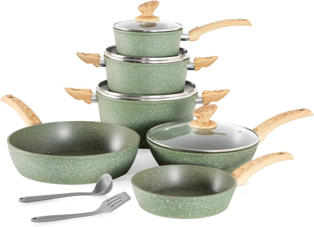 Kitchen Academy 12 Piece Green Granite Nonstick Induction Cookware Set - KA-CS01