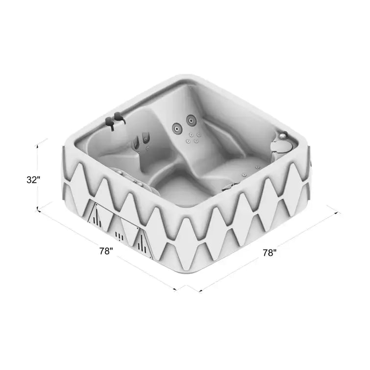 4-Person Square Plug-And-Play Hot Tub With Ozonator, 20 Stainless Steel Jets, LED Waterfall, 110V