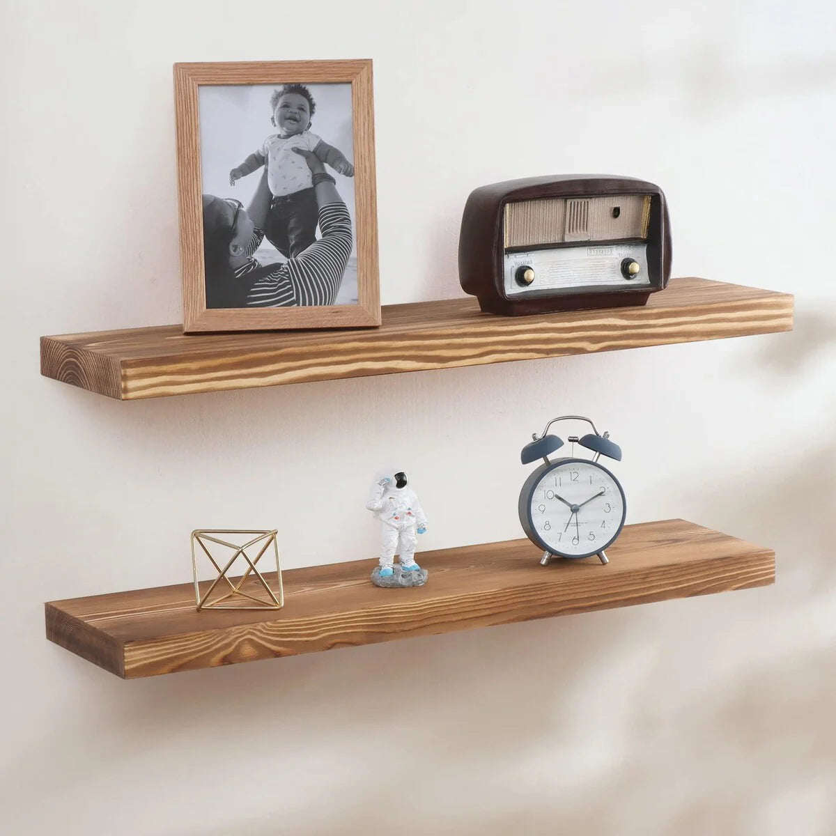 Set Of 2 Handcrafted European Pine Floating Wall Shelves, 16inch/24inch/36inch, Grey/Espresso/Walnut