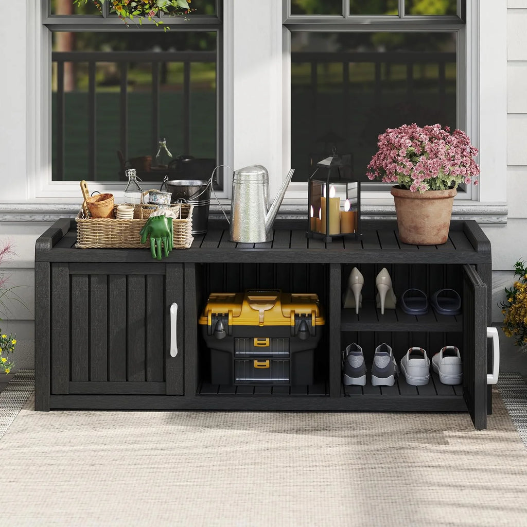 KAMABOKO Outdoor Shoe Storage Cabinet, Black, 2 Doors