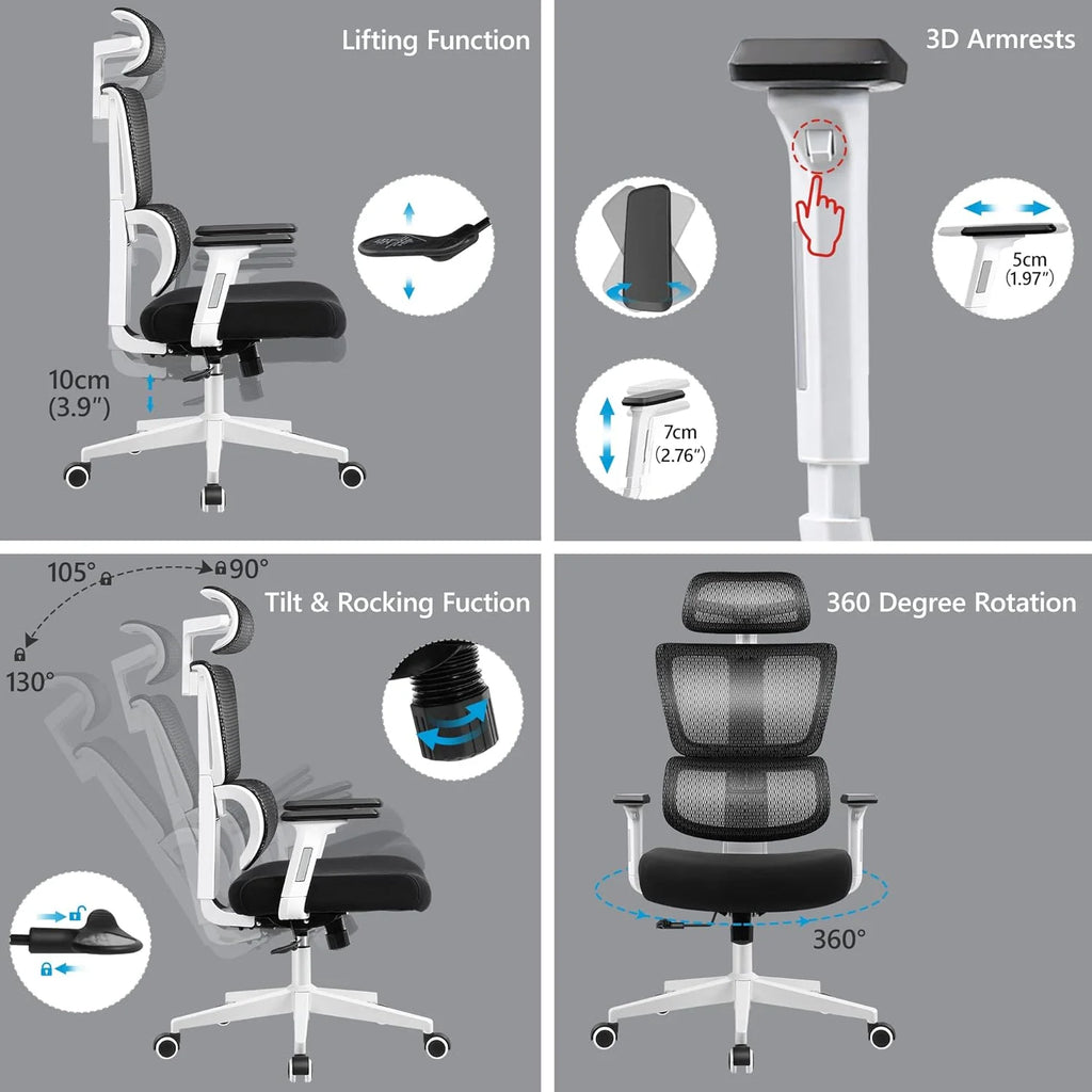 Primy Ergonomic Gaming Office Chair, 23 in D x 12 in W x 20 in H - PR988ZK