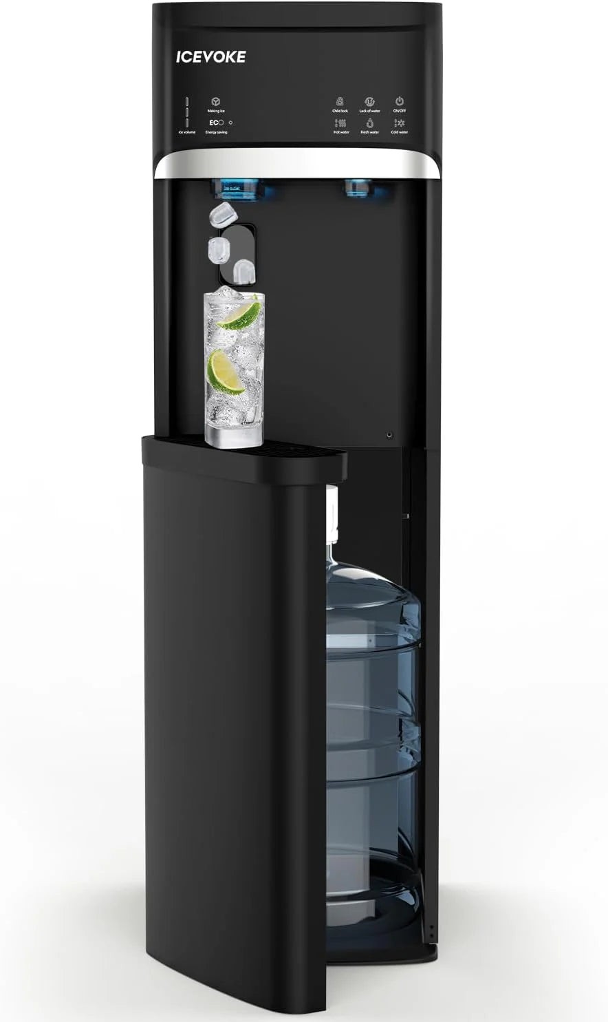 ICEVOKE Self-Cleaning Bottom-Load Water Dispenser With Ice Maker, 5 Gallon, Black