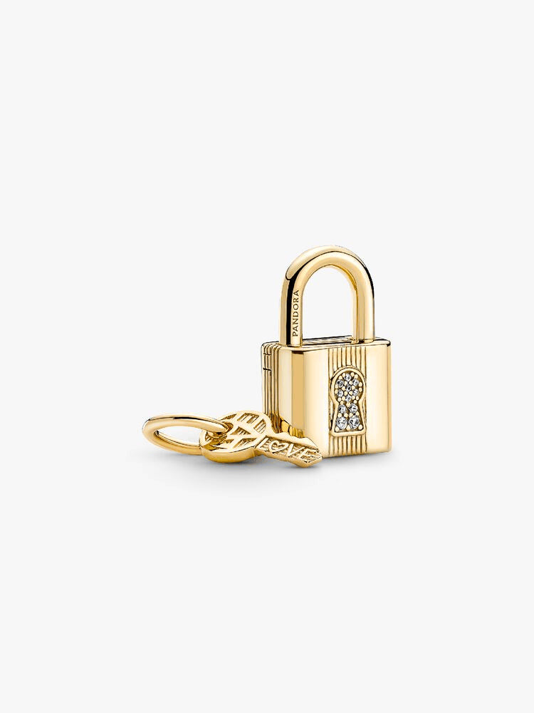 Two Tone Lock and Key Bracelet and Charm Set