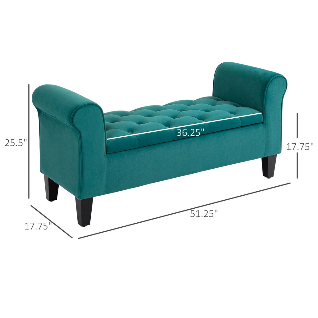 Button-Tufted Storage Ottoman Bench, Polyester and Rubberwood, 53.25in W x 17.75in D x 25.5in H